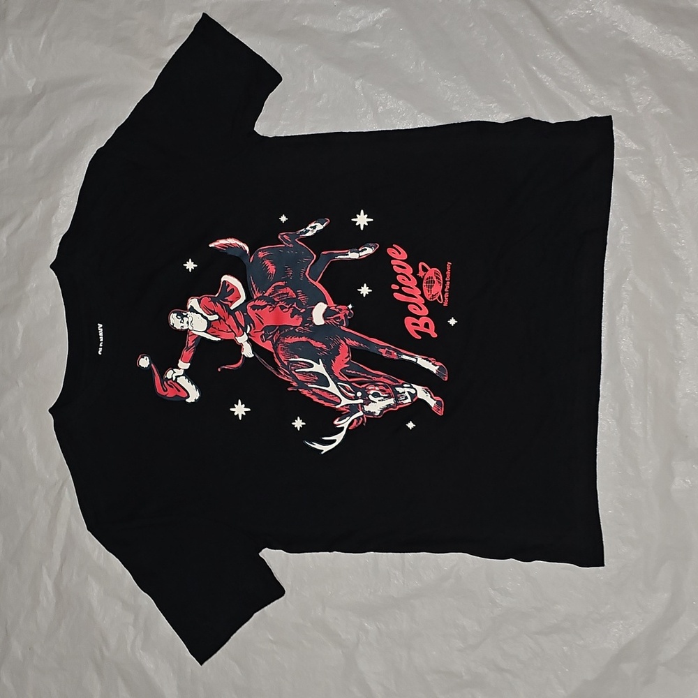 Old Navy Santa Believe Black Short-Sleeve Graphic T-Shirt for Boys L 10/12 New